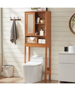 Rattan Over The Toilet Storage Cabinet