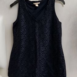 Banana Republic Navy Blue Textured V Neck Stretch Top Tank S