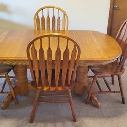 Oak Dining Table + 4 Restored Chairs