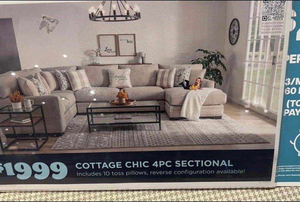 Tan Cloth Double Chaise Sectional