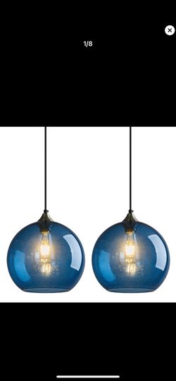 Blue Pendant Glass Lights (set Of 2)