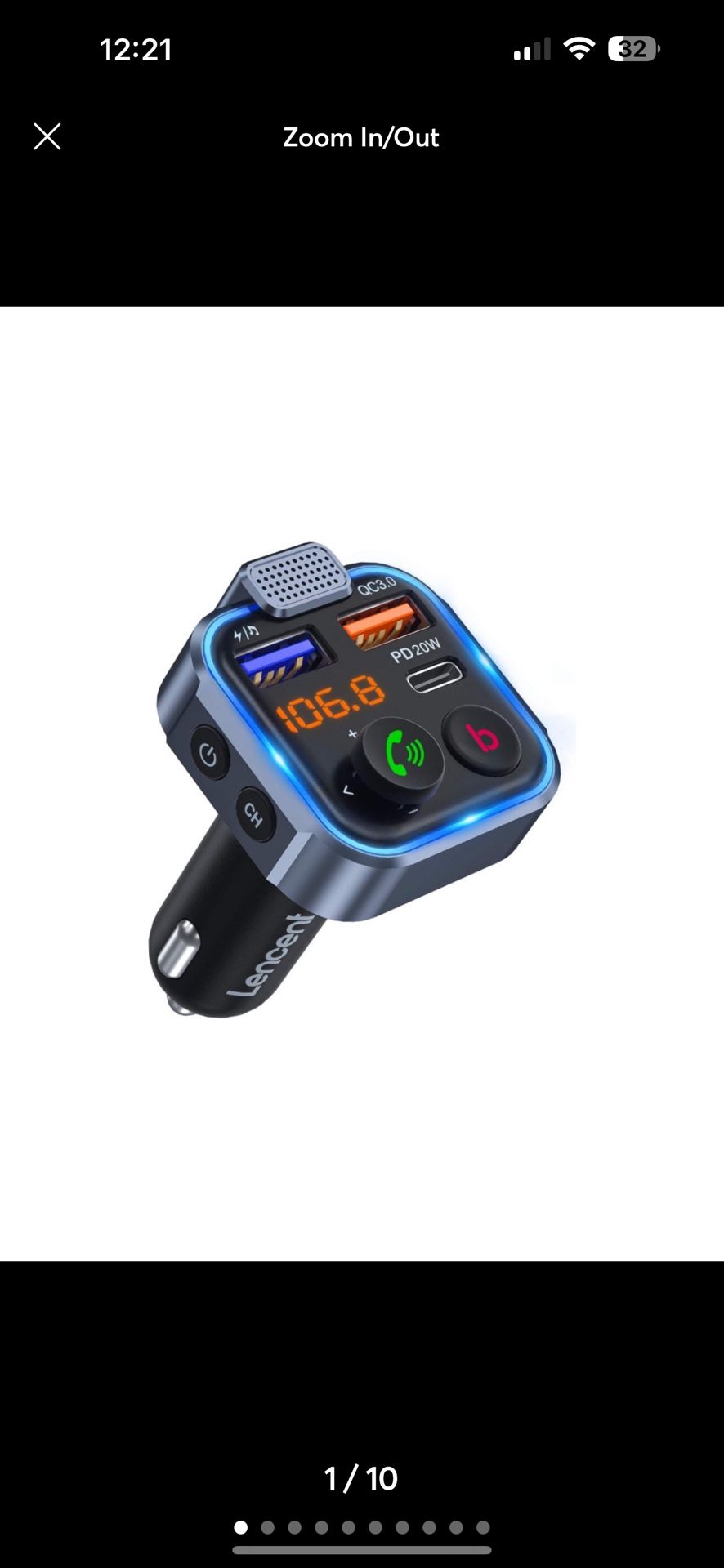 LENCENT FM Transmitter in-Car Adapter,Type-C PD 20W+ QC3.0 Fast USB Charger