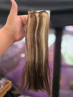Human hair  clip ins  brown  blonde highlights 16" new