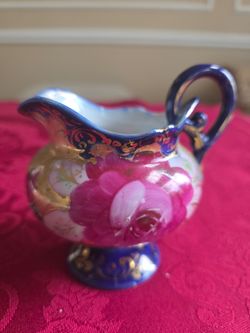 Unmarked NIPPON  3.5"  Cobalt Blue Floral Porcelain Creamer Circa Early 1900's