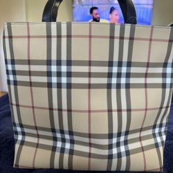Burberry Tote Handbag Tan, Black And White Medium 