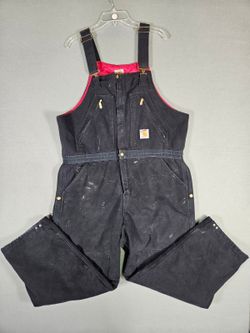Vintage USA MADE Carhartt Black Quilted Lined Duck Bib Overalls 38x30