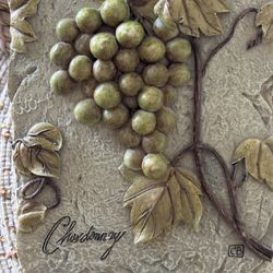 3D Wine Grapes Chardonnay Wall Plaque Vintage Wine Art By Cheri Blum