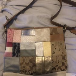 COACH Multicolor Patchwork Leather Suede Canvas Shoulder Bag Purse