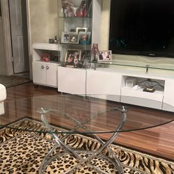 Glass Table Oblong Shape With Silver Base