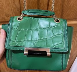 DVF Green Leather Crossbody Bag with Chain Strap