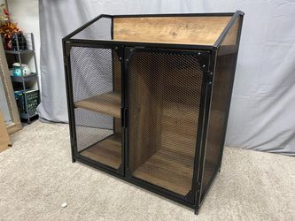 Industrial 2-Door Metal & Oak Finished Bar Cabinet