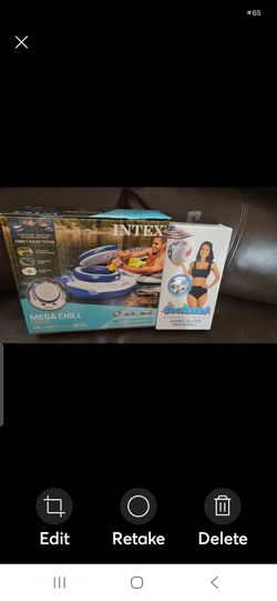 New. X2 items. Intex Mega Chill 56822EP 35" Inflatable Floating Cooler & Blue Stars/Stripes Jumbo Glitter Beach BAll. Firm.