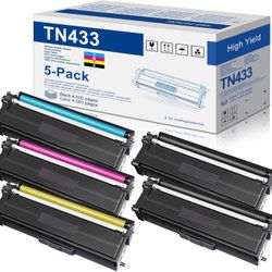 TN-433 Toner Cartridge 5-Pack: TN431 TN433 Toner High-Yield Replacement for Brother TN433 Toner Cartridge Set for HL-L8360CDW HL-L8260CDW MFC-L8610CDW