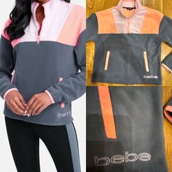 bebe sport Y2K nostalgia polar fleece color-blocked quarter-zip pullover M