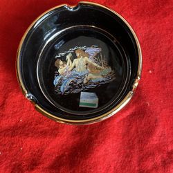 4 Inch 24k Black & Gold Handmade In Greece Ceramic Greek Ashtray Imported From Greece