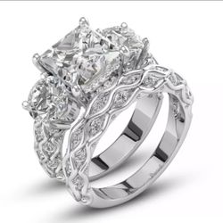 10k white filled Cubic Zirconia engagement wedding rings (size 7. 8)