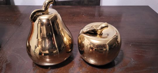 Gold Ceramic Apple and Pear Decor Set
