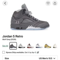 Jordan 5 Retro Wolf Grey (2026) Size Multiple