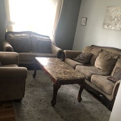 Three pieces of sofas With Three Tables. Two Small and One Big