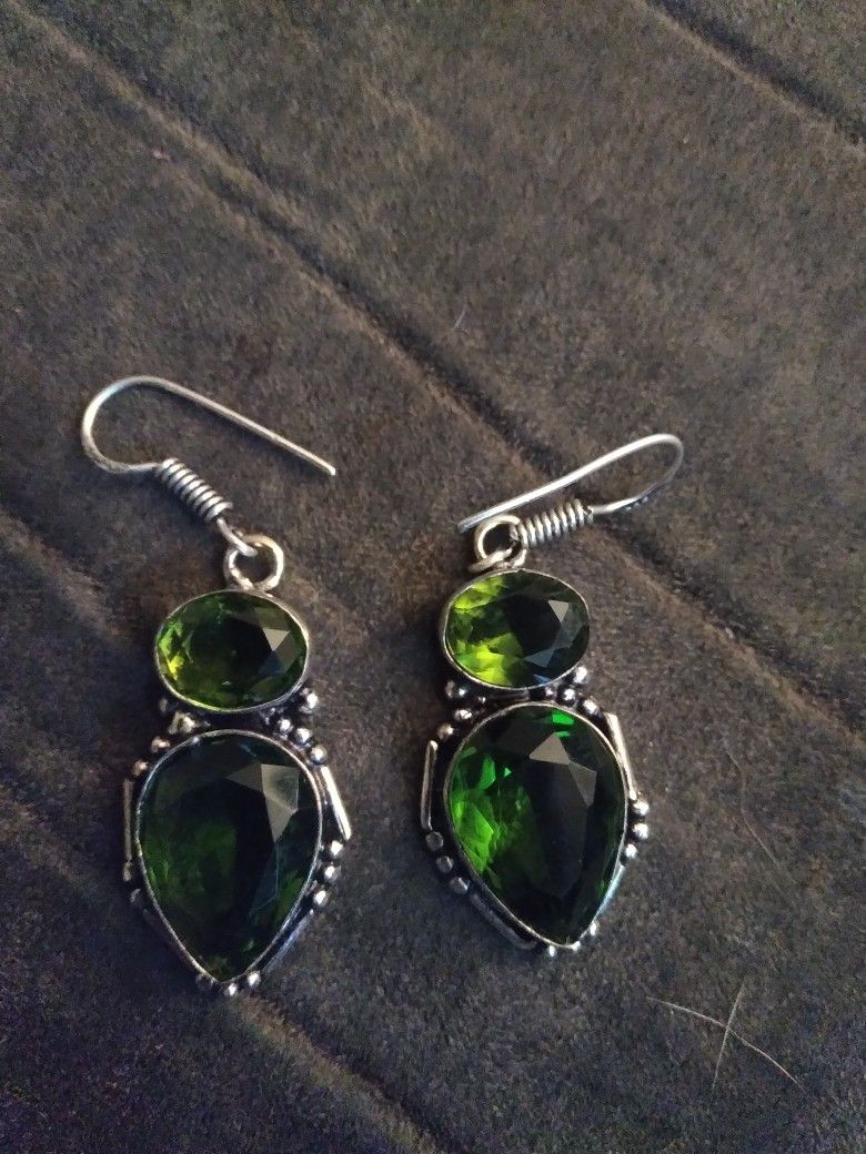 Handmade Stamped 925 Sterling Silver Peridot Earrings