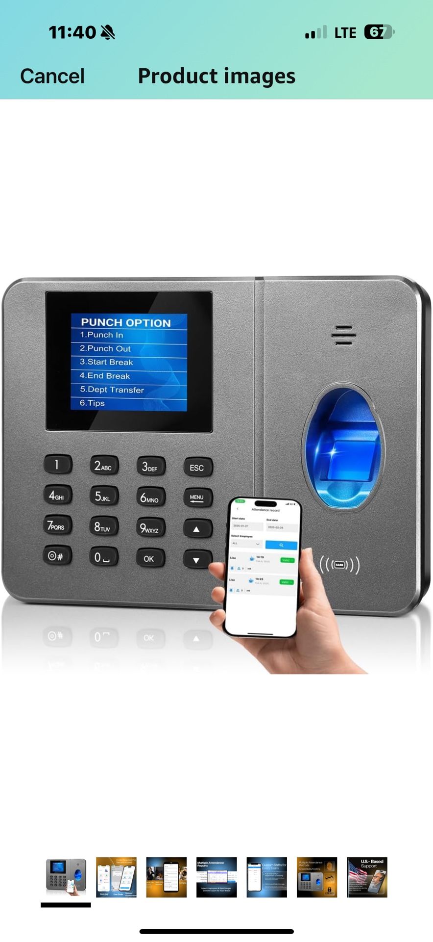 New In Box! New in box! App-Based Time Clock – Fingerprint Attendance for Small Business, iOS/Android Compatible, No Monthly Fee, Includes 10 IC Cards
