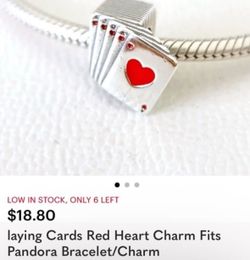 laying Cards Red Heart Charm Fits  Bracelet/Charm