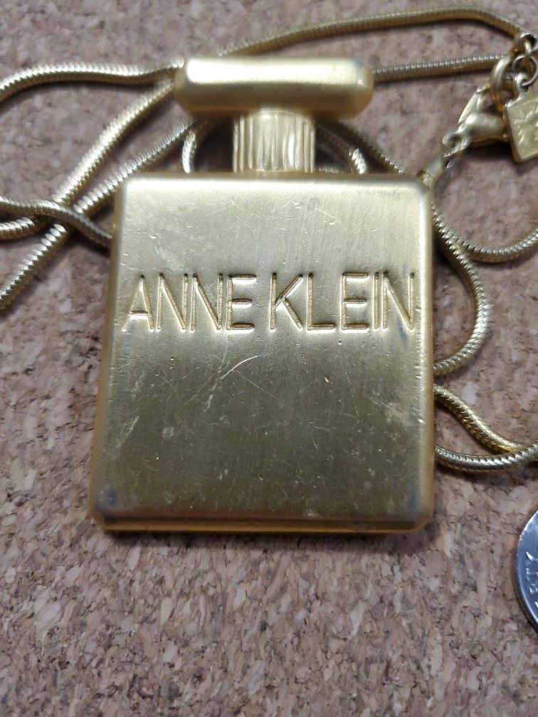 Vintage Anne Klein Perfume Bottle Shape Brooch Pin Gold Tone Very Hard To Find Designer Necklace Statement Piece Jewellery

