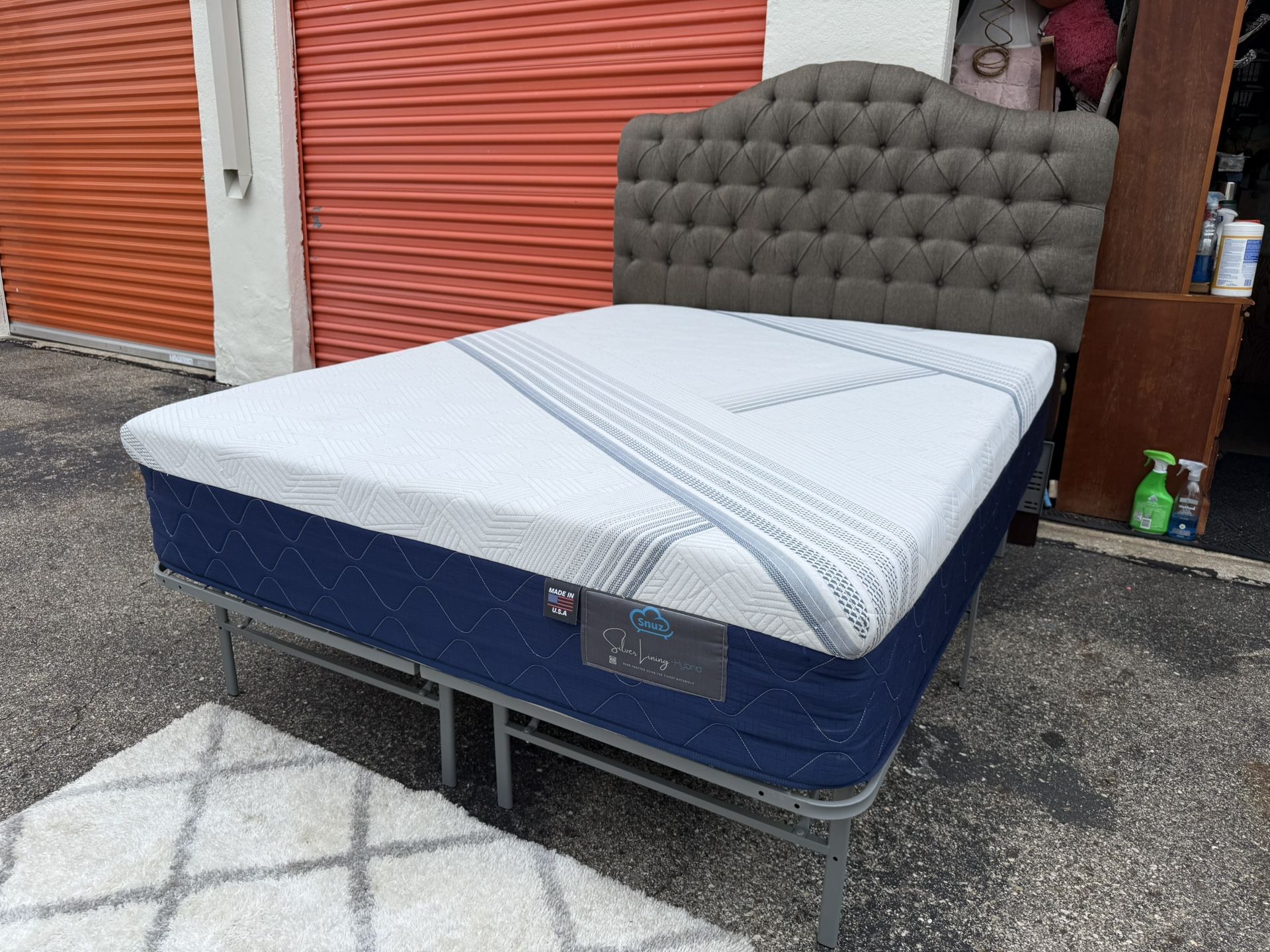 Queen Size Memory Foam Hybrid Mattress, Platform Bed Frame And Headboard 