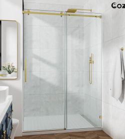 56-61" W X 76" H Frameless Single Sliding Shower Door with 3/8" (10mm) Clear Tempered Glass
