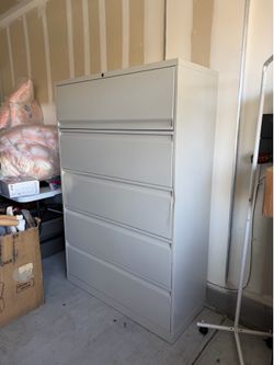 5-Drawer Metal Lateral Filing Cabinet - Beige / Light Gray
