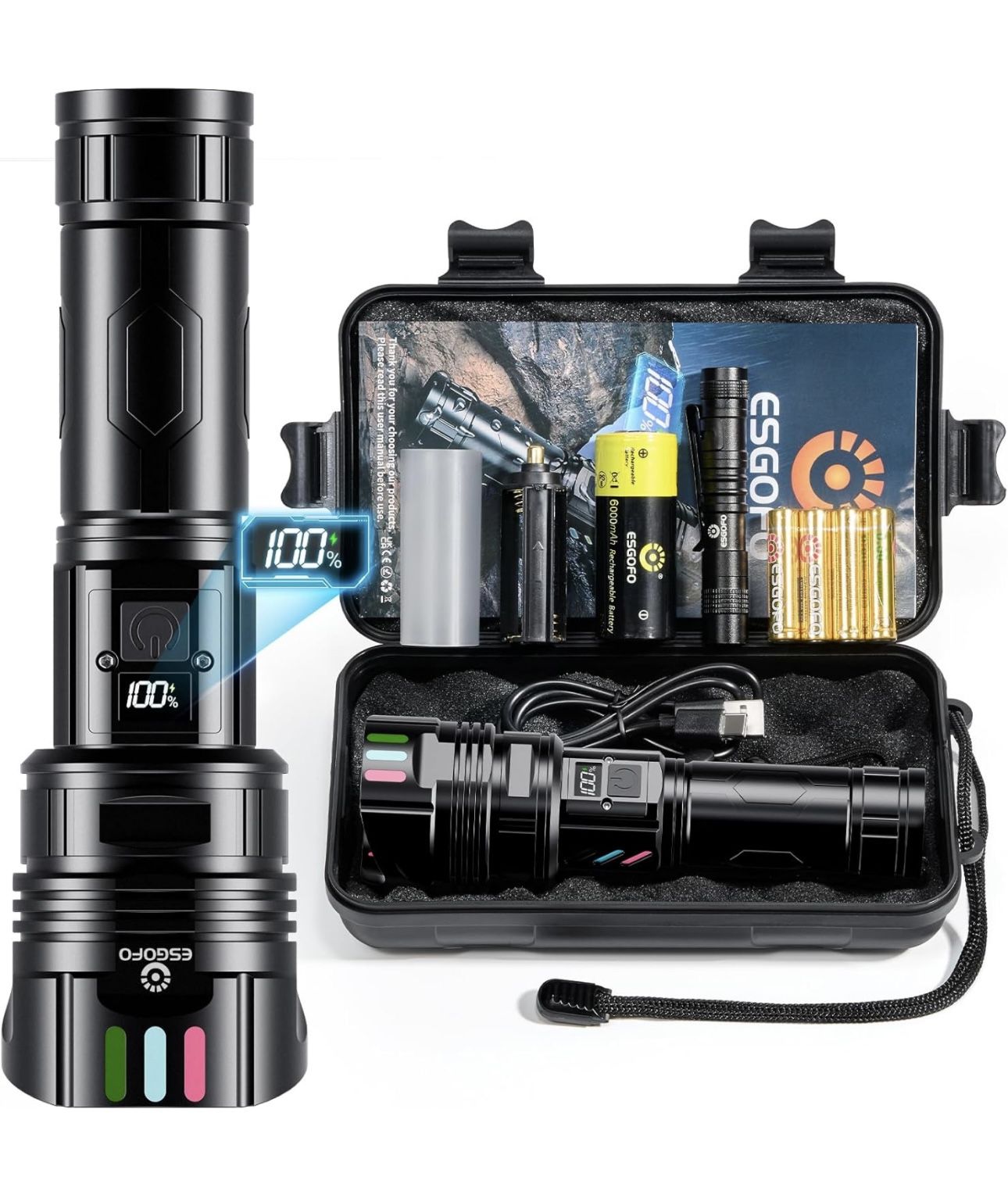 Flashlight 1000000 High Lumens Rechargeable