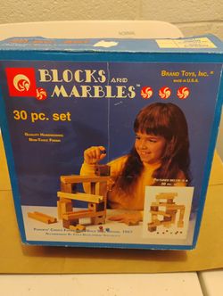 VINTAGE Wooden Block Set w/ Marbles