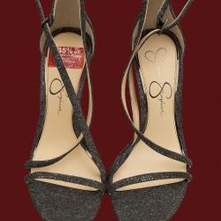 Jessica Simpson Black Glitter Strappy High Heel Sandals – Women’s Size [7M] – Elegant Party Heels