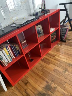 Red Lacquered / Enamel Bookshelf/ Tv console