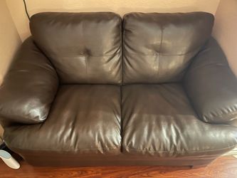 Brown Leather Loveseat Sofa