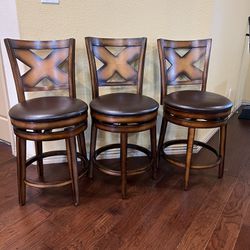 Wooden Counter Chairs With faux Leather Seats Set Of 3