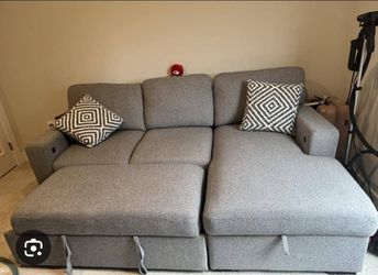 Gray Sectional Sofa with Pull-Out Storage