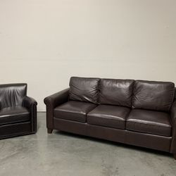 Pottery Barn, Cameron Leather Sofa and Irving Leather Swivel Chair