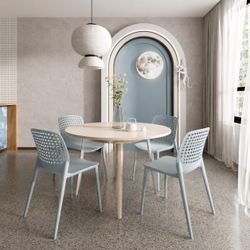 Set of 4 Light Blue Modern Dining  Chairs, Indoor Outdoor Plastic Chairs  New