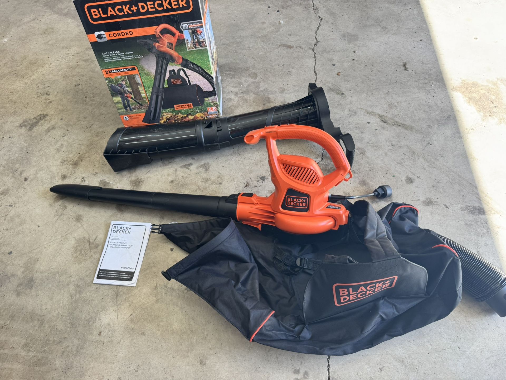 New Corded Black N Decker Backpack Leaf Blower, Vacuum, Mulcher. You Must Pick Up