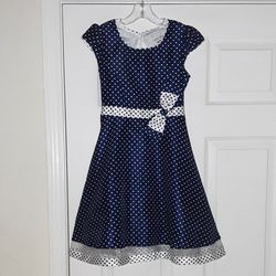 EASTER Dress (Girl's Sz 7) Navy White Polka Dot 