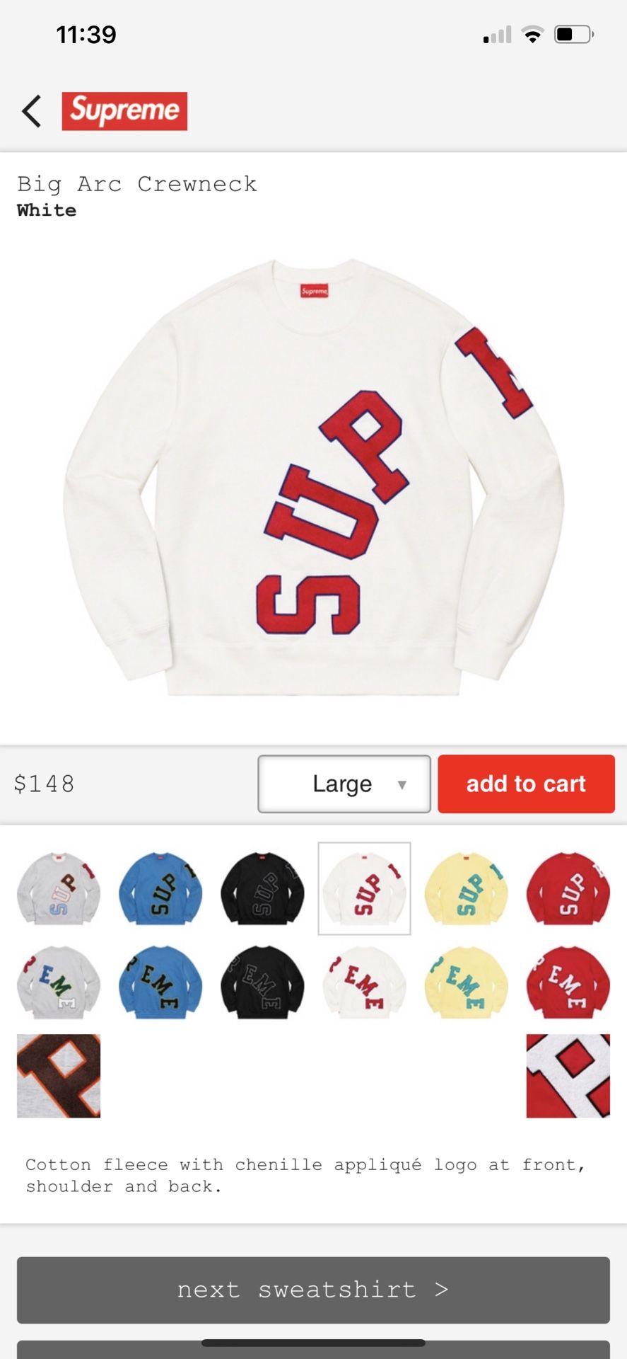 Supreme Big Arc Crewneck Large