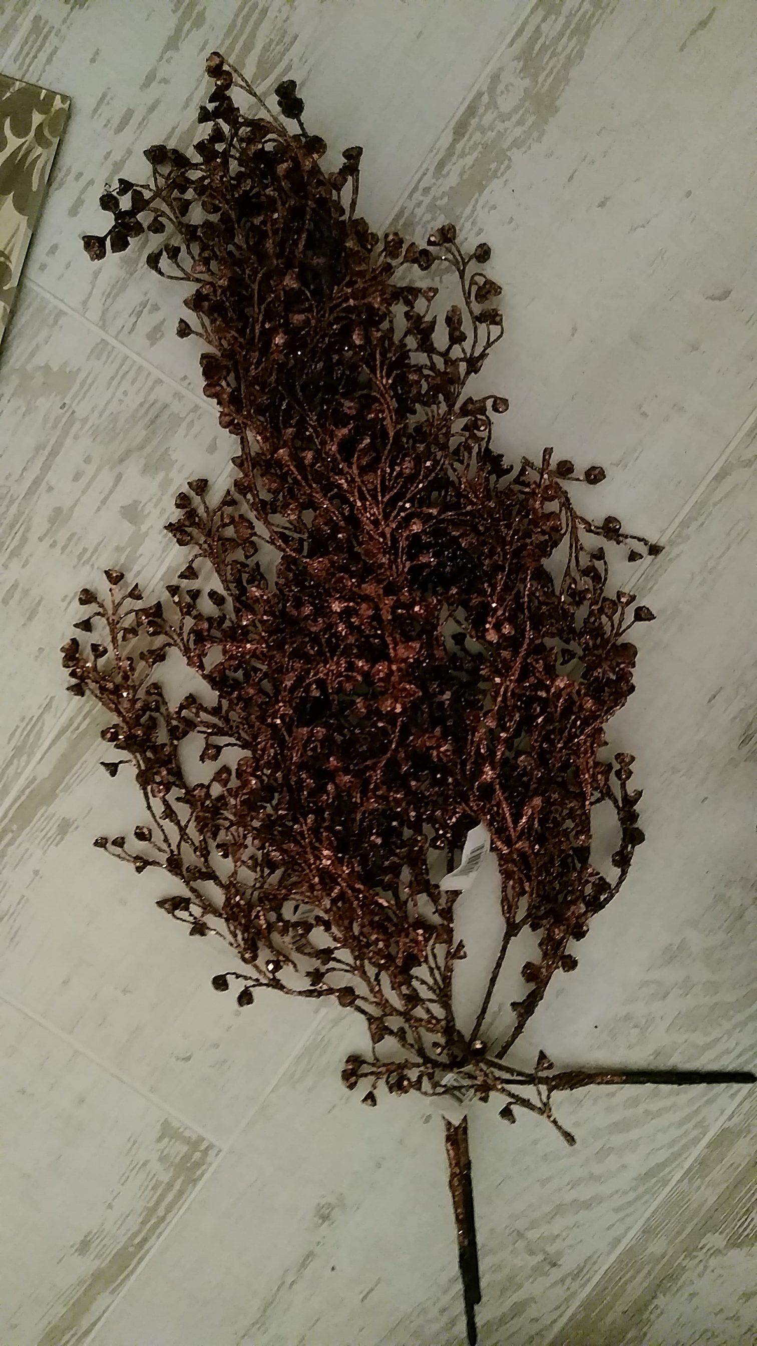 3 stalks brown glittered plantlike filler