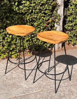 Pair of 2 West Elm "Alden" Counter Height Bar Stools Solid Mango Wood