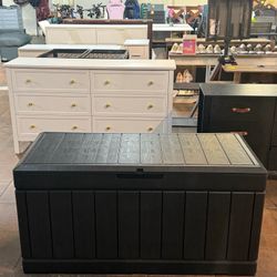 Outdoor Storage Box 80 Gallon Resin Waterproof Deck Box Delivery Box with Wood Texture Large Storage Bin for Patio Cushions (Black)💰60$ Decatur Locat