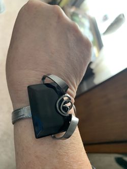Stainless Steel Fork Cuff With Polished Stone.  Non Responsive People Will Ge Blocked!