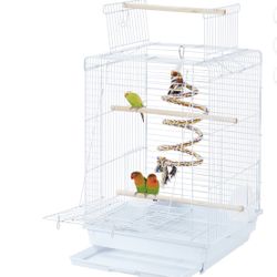 Yaheetech 23" H Small Travel Bird Cage with Open Play Top and Feeder, White