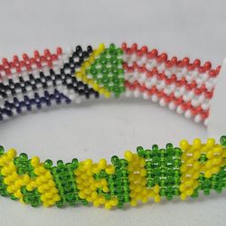 Handmade African Bracelet South Africa Flag With HELP Wording 9" Around 3/4" W