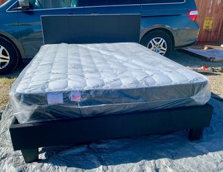 Queen Black Bed With Mattress 