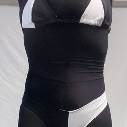 Half-And-Half Black And White Full Bottom Boy Short Bikini
